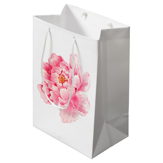 Bolsa De Regalo Mediana Flor rosa peony (Angulo Anverso)
