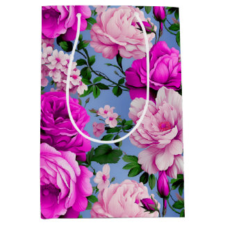 Bolsa De Regalo Mediana Flor Rosa púrpura grande retro