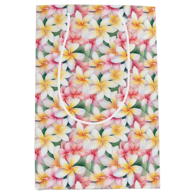 Bolsa De Regalo Mediana Flor rosa y plumeria blanca (Anverso)