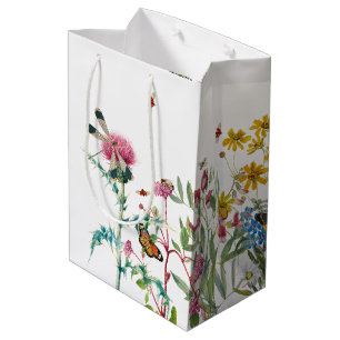 Bolsa De Regalo Mediana Flor silvestre acuarela Insectos Jardín de primave