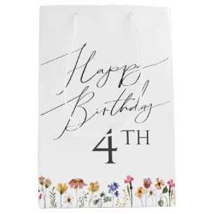 Bolsa De Regalo Mediana Flor silvestre colorida Feliz cumpleaños con la ed