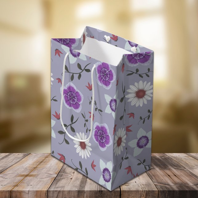 Bolsa De Regalo Mediana Flor silvestre moderna púrpura botánica (Subido por el creador)