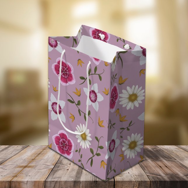 Bolsa De Regalo Mediana Flor silvestre moderna rosa botánica (Subido por el creador)