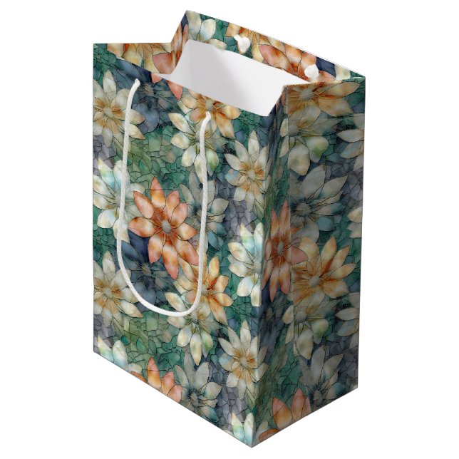 Bolsa De Regalo Mediana Flor verde azul blanco Peach (Angulo Anverso)