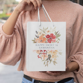 Bolsa De Regalo Mediana Flora rosa bonito | Cumpleaños personalizado