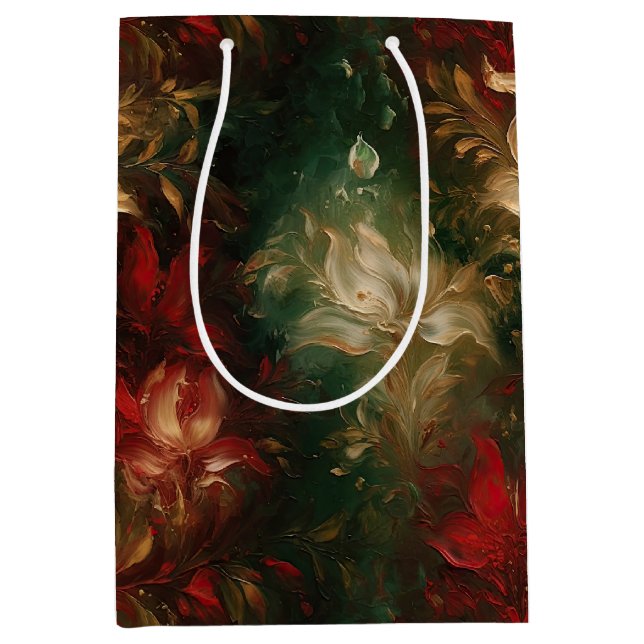 Bolsa De Regalo Mediana Flora verde blanca roja (Anverso)