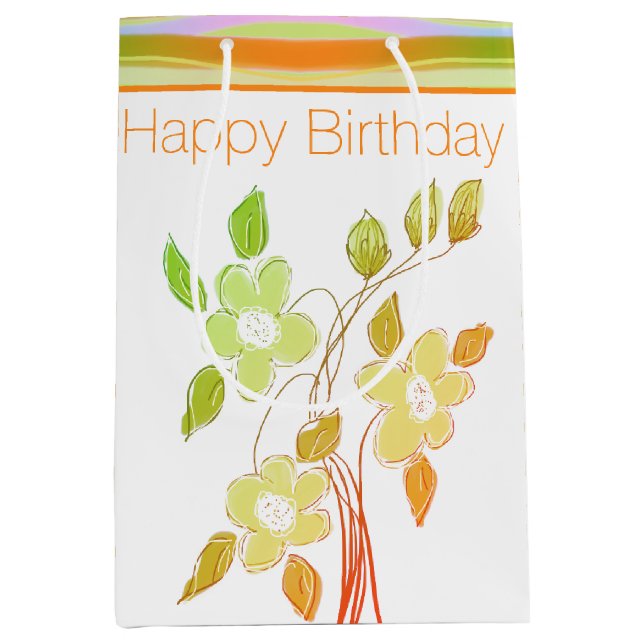 Bolsa De Regalo Mediana Floral Acentuada con Naranja (Anverso)
