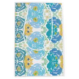 Bolsa De Regalo Mediana Floral Acuarela Azul y Amarillo