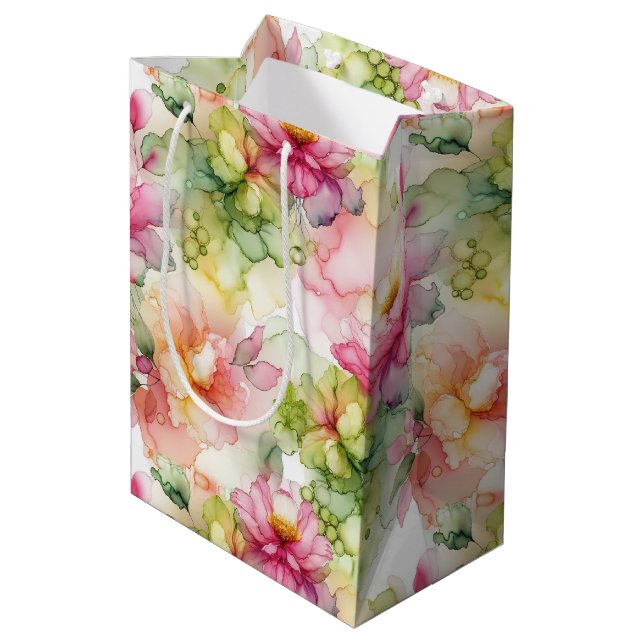 Bolsa De Regalo Mediana Floral Alcohol Ink Style Pattern Wine Small and (Angulo reverso)