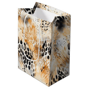 Bolsa De Regalo Mediana Floral Animal Leopardo Crema Negro Salvaje