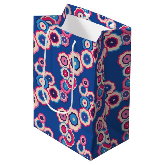 Bolsa De Regalo Mediana Floral azul retro (Angulo Anverso)
