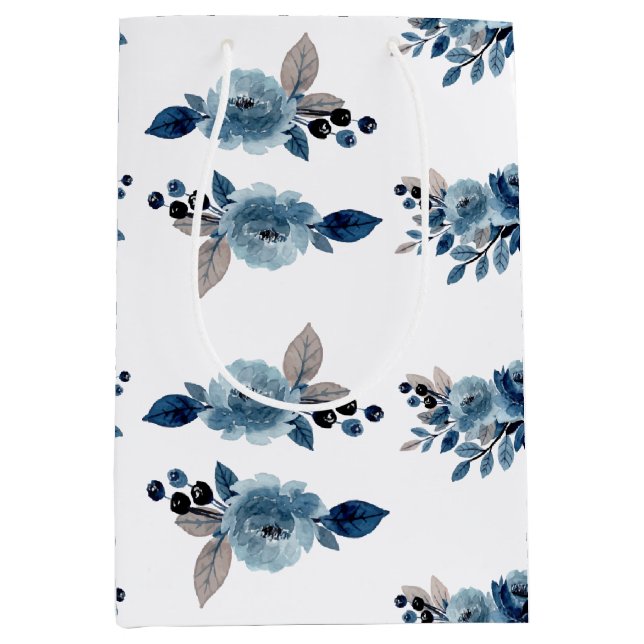 Bolsa De Regalo Mediana Floral azul turbio (Anverso)