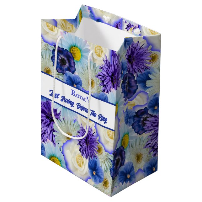 Bolsa De Regalo Mediana Floral azul y blanca ducha de novia Bachelorette (Angulo Anverso)