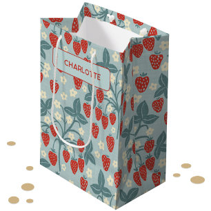 Bolsa De Regalo Mediana Floral Botánico Personalizado de Fresa Vintage