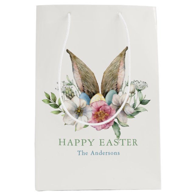 Bolsa De Regalo Mediana Floral Bunny Ear & Eggs Pascua (Anverso)