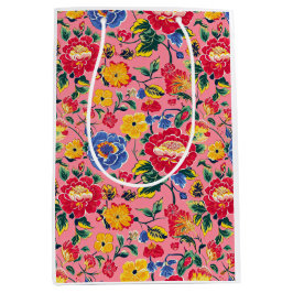 Bolsa De Regalo Mediana Floral Chinoiserie rosa brillante