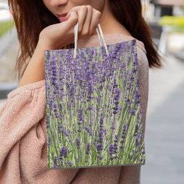 Bolsa De Regalo Mediana Floral de los campos de lavanda morada