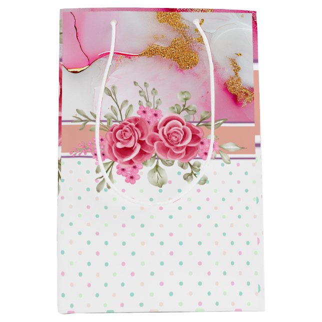 Bolsa De Regalo Mediana Floral de manantial de tinta y acuarela de alcohol (Anverso)
