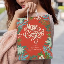 Bolsa De Regalo Mediana Floral de Navidad Rojo Fiesta de Navidad