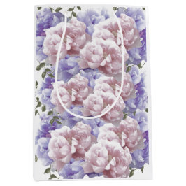 Bolsa de regalo mediana floral de peonía púrpura r