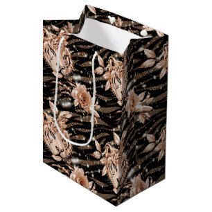 Bolsa De Regalo Mediana Floral de tigre de oro Rosa negro