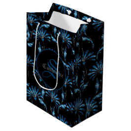 Bolsa De Regalo Mediana Floral de verano azul monogramada