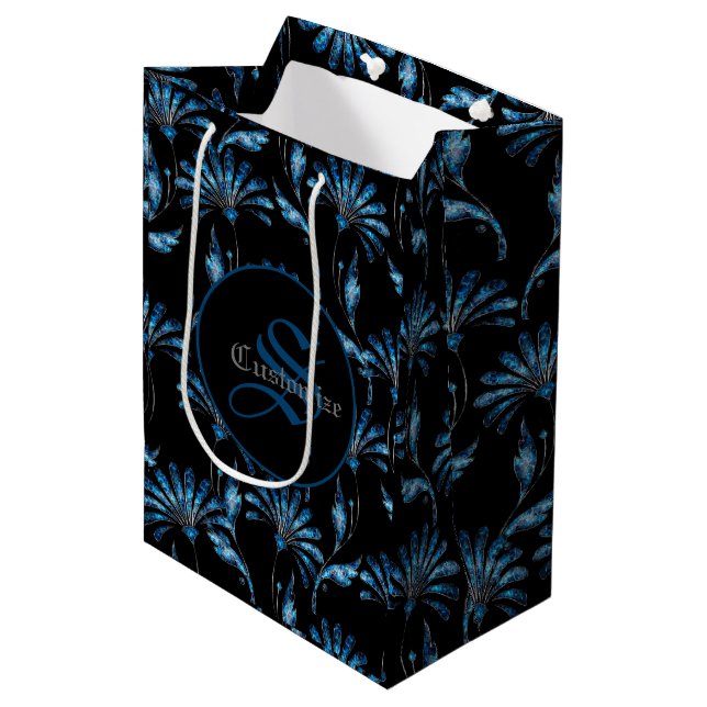 Bolsa De Regalo Mediana Floral de verano azul monogramada (Angulo Anverso)