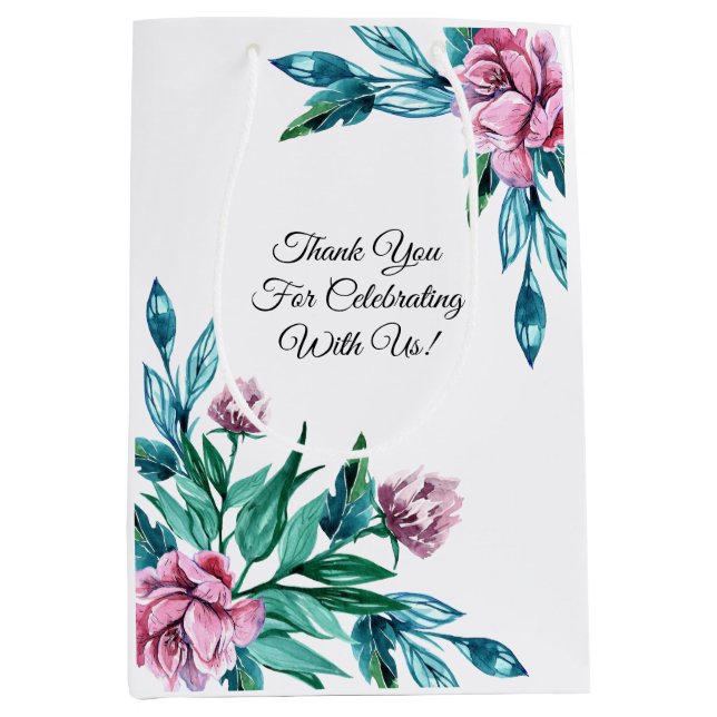 Bolsa De Regalo Mediana Floral Femenina Romántica 40º cumpleaños (Anverso)