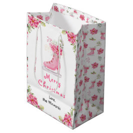 Bolsa De Regalo Mediana Floral Ice Skate Pink Merry Christmas