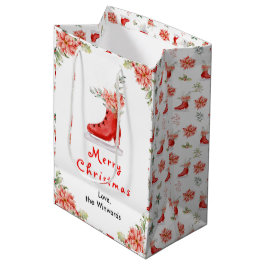 Bolsa De Regalo Mediana Floral Ice Skate Red Merry Christmas