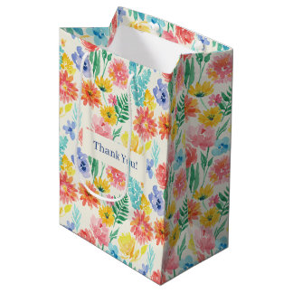 Bolsa De Regalo Mediana Floral Pastel Acuarela Colorida