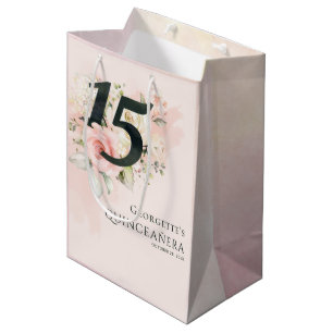 Bolsa De Regalo Mediana Floral Quinceanera 15 años de vegetación rosa