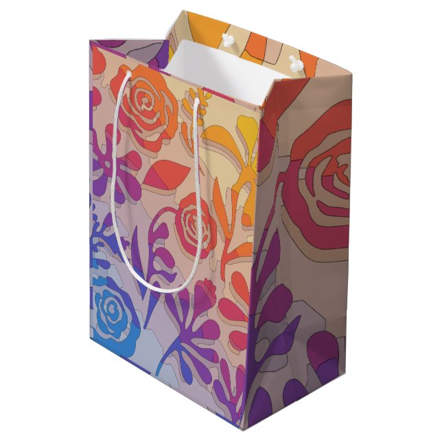 Bolsa De Regalo Mediana Floral retro colorida (Angulo reverso)