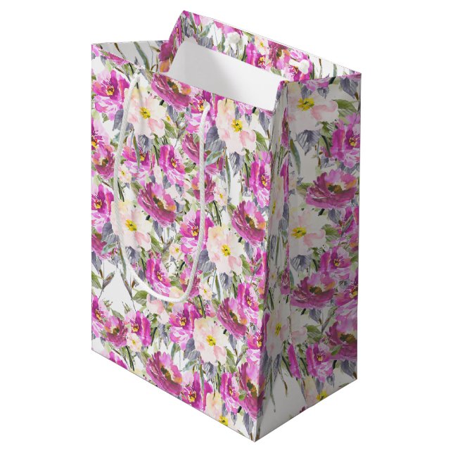 Bolsa De Regalo Mediana Floral rosa de rosas (Angulo Anverso)