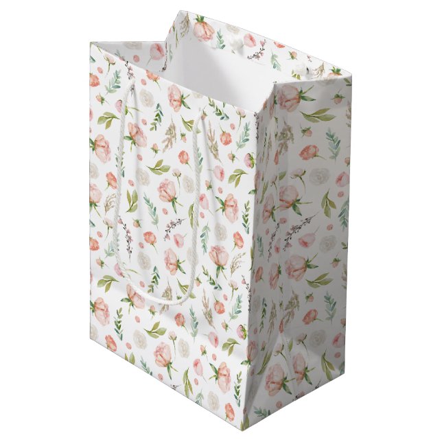 Bolsa De Regalo Mediana Floral rosa delgada y fina (Angulo Anverso)