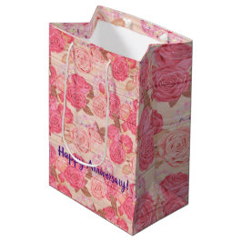 Bolsa De Regalo Mediana Floral sobre madera Personalizar popular texto