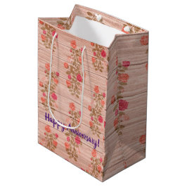 Bolsa De Regalo Mediana Floral sobre madera Personalizar popular texto