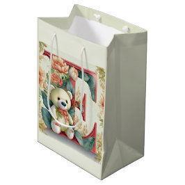 Bolsa De Regalo Mediana FLoral Teddy Bear Letra E