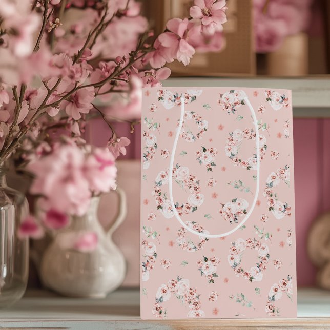 Bolsa De Regalo Mediana Floral Valentines (Valentines Floral Hearts Pink Gift Bag )