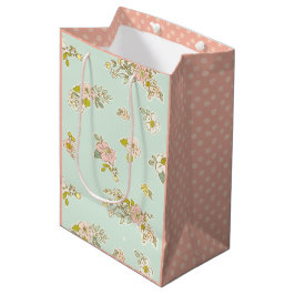 Bolsa De Regalo Mediana Floral Vintage Bonito de Lunares Verde