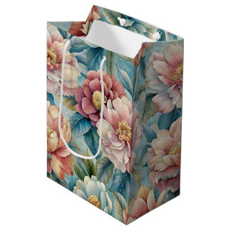Bolsa De Regalo Mediana Floral Vintage Melocotón y Azul Patel Rosa
