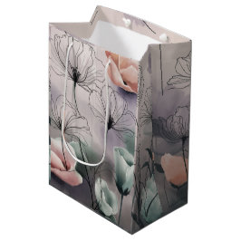 Bolsa De Regalo Mediana Florales de ensueño: Elegancia de tinta y acuarela