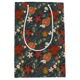 Bolsa De Regalo Mediana Florales de invierno ventilado a mano verde oscuro
