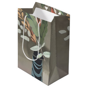 Bolsa De Regalo Mediana Florero de hojas arte minimalista