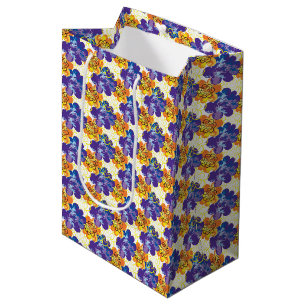 Bolsa De Regalo Mediana Flores abstractas exóticas vintage naranja púrpura
