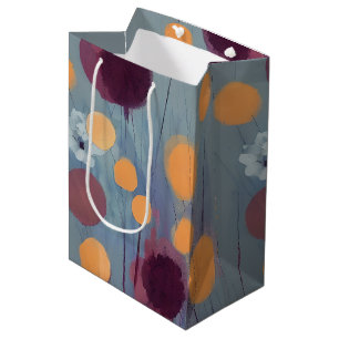 Bolsa De Regalo Mediana Flores abstractas naranjas y rosadas