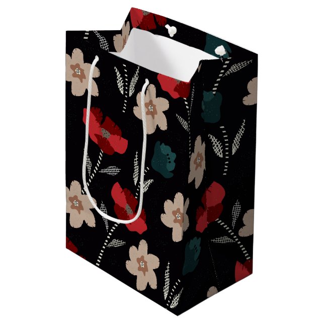 BOLSA DE REGALO MEDIANA FLORES ABSTRACTOS EN NEGRO (Angulo Anverso)