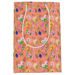 Bolsa De Regalo Mediana Flores acuarela salvaje sobre naranja