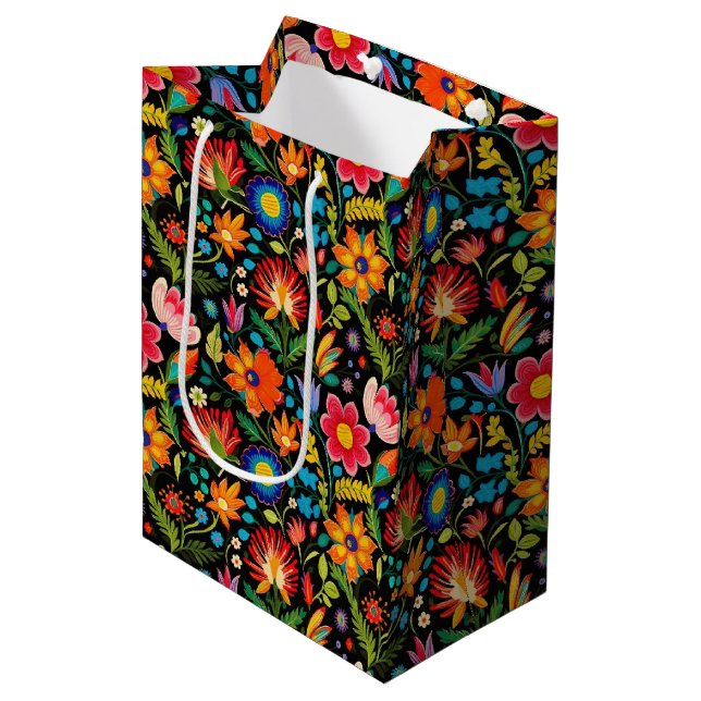 Bolsa De Regalo Mediana Flores alegres de fiesta mexicana (Angulo Anverso)