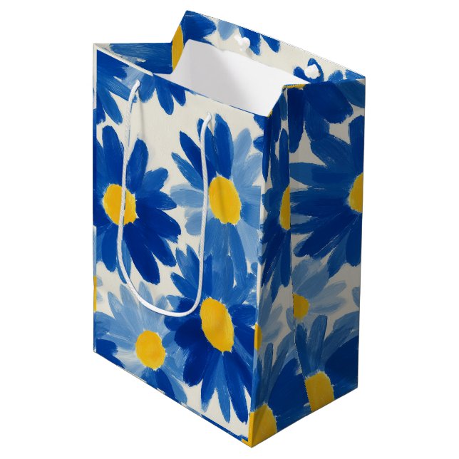 Bolsa De Regalo Mediana Flores azul y amarilla de la pintura (Angulo Anverso)